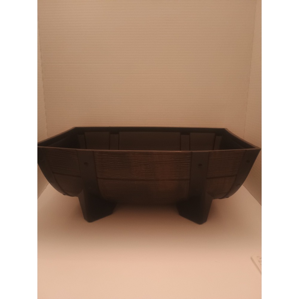 Half Barrel Planter Lightweight Plastic Dark Oak 16 X 12 X 6.5" Tall